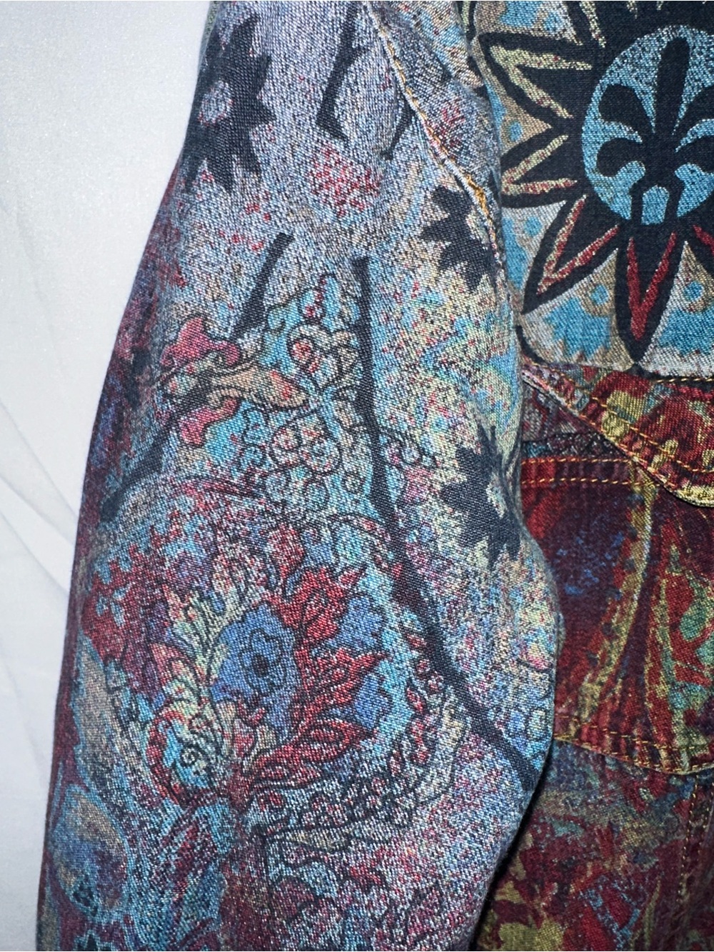 Chico’s Size 2 Boho Tapestry Print Multicolor Cotton Jacket - Picture 6 of 11